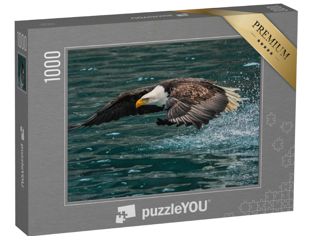 Puzzle 1000 Teile „Amerikanischer Weißkopfseeadler schnappt nach einem Fisch“
