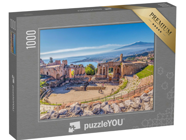 Puzzle 1000 Teile „Antikes griechisches Theater in Taormina vor dem Vulkan Ätna, Sizilien, Italien“