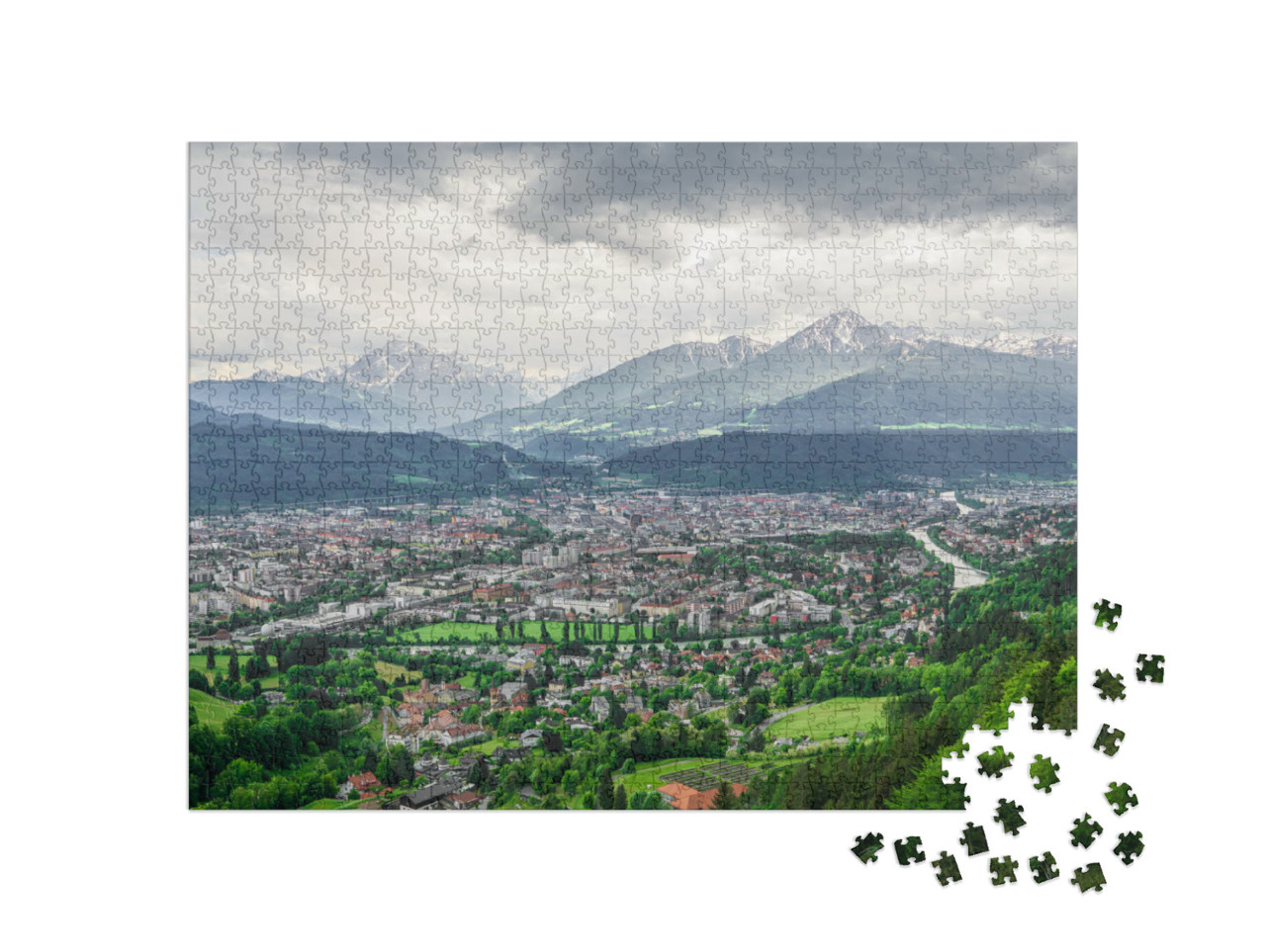 Puzzle 1000 Teile „Skyline der Alpenstadt Innsbruck in Österreich“