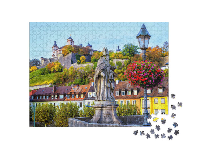 Puzzle 1000 Teile „Festung Marienberg von der Alten Mainbrücke in Würzburg, Bayern“