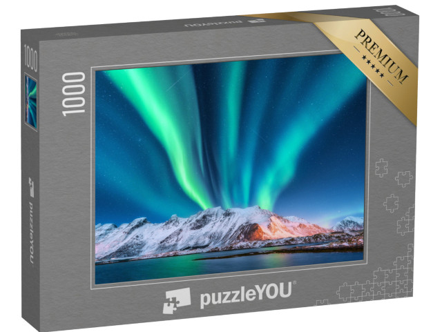 Puzzle 1000 Teile „Polarlicht über Norwegen mit Sternenhimmel“