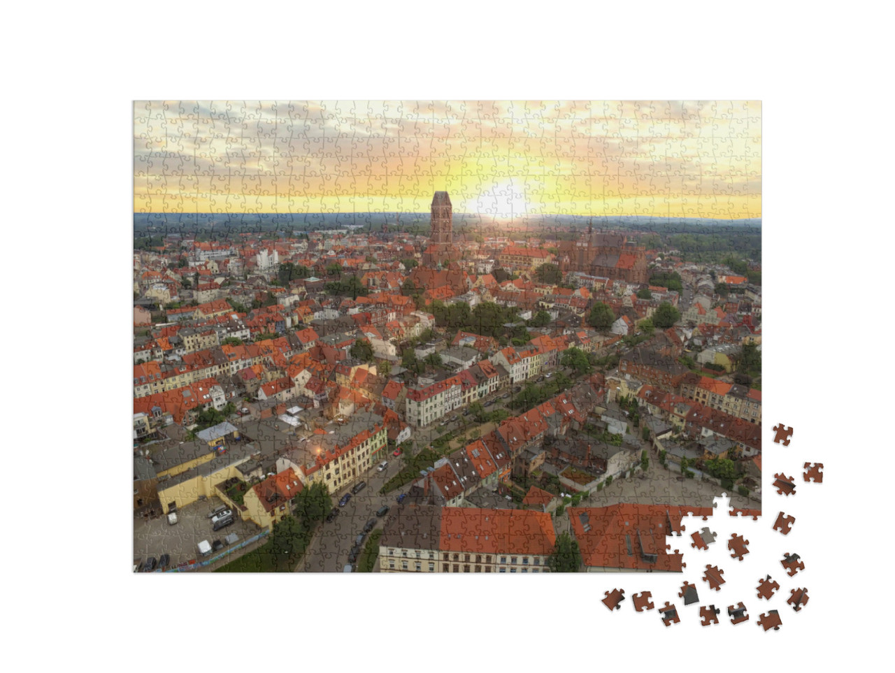 Puzzle 1000 Teile „ Historische Hansestadt Wismar im Sonnenuntergang“