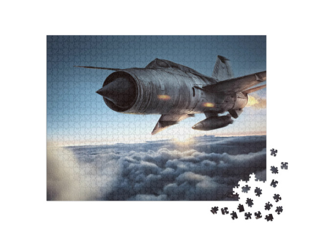 Puzzle 1000 Teile „Kampfflugzeug über den Wolken“