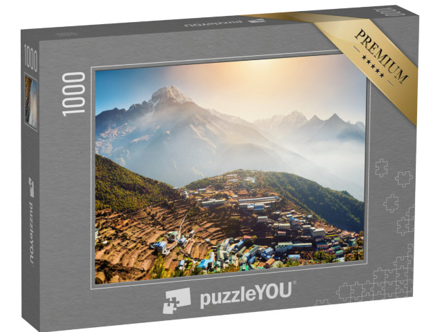 Puzzle 1000 Teile „Blick auf das Dorf Namche Bazar am Fuße des Everest Base Camp, Himalaya, Nepal“