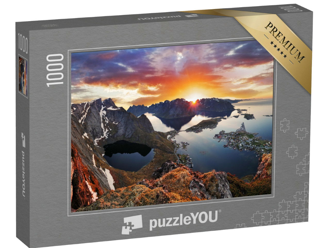 Puzzle 1000 Teile „Bergküstenlandschaft bei Sonnenuntergang, Norwegen“