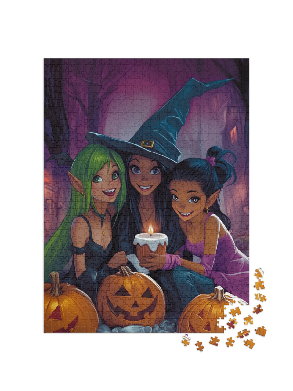 Puzzle 1000 Teile „Freundinnen feiern Halloween“