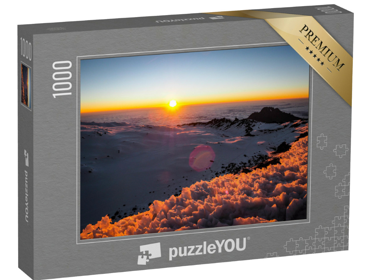 Puzzle 1000 Teile „Sonnenaufgang über dem schneebedeckten Kilimanjaro, Tansania“