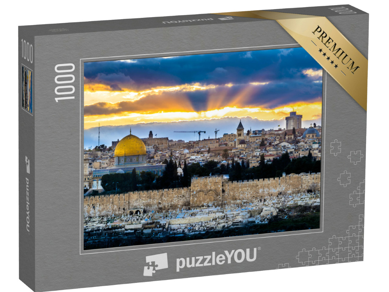 Puzzle 1000 Teile „Sonnenstrahlen über der Altstadt von Jerusalem“