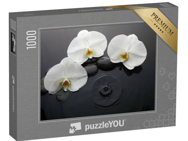 Puzzle 1000 Teile „Weiße Orchidee und schwarze Steine“