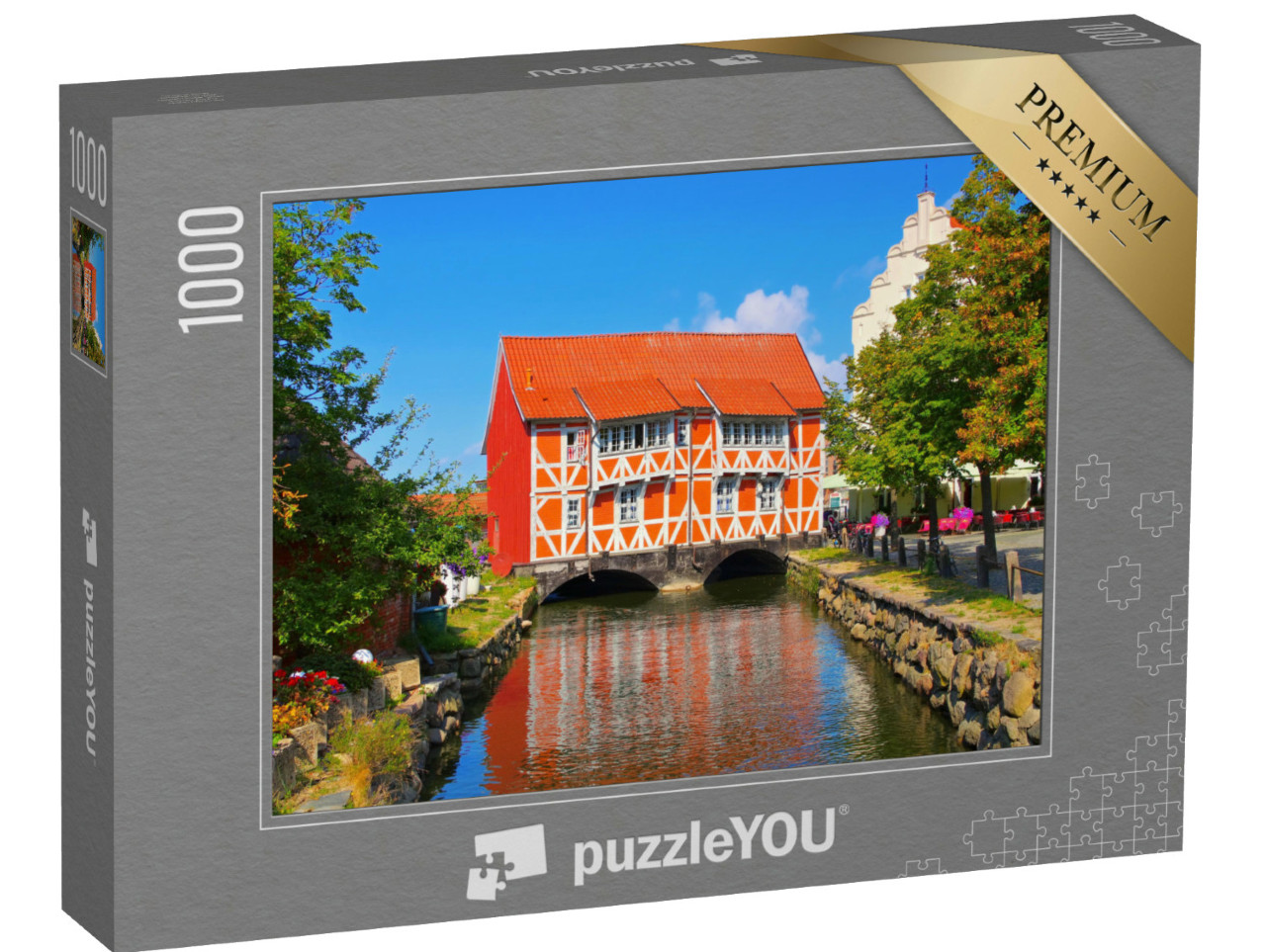 Puzzle 1000 Teile „Die Altstadt von Wismar in Norddeutschland, das rote Haus“