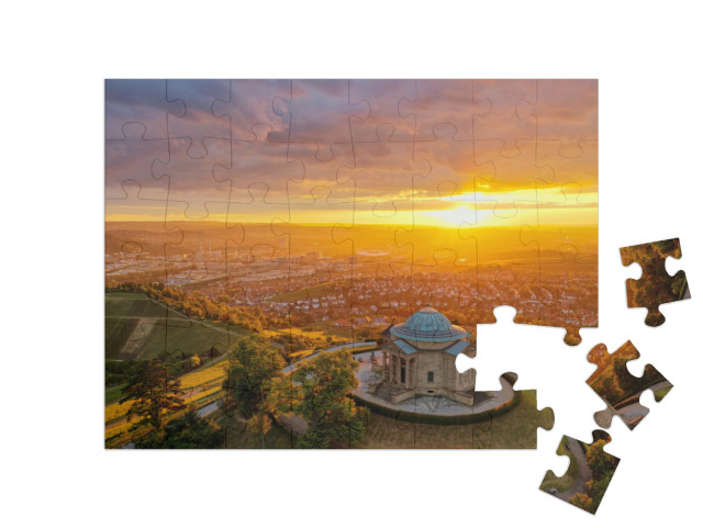 Puzzle 48 Teile „Sonnenuntergang über Stuttgart mit Neckartal, Deutschland“