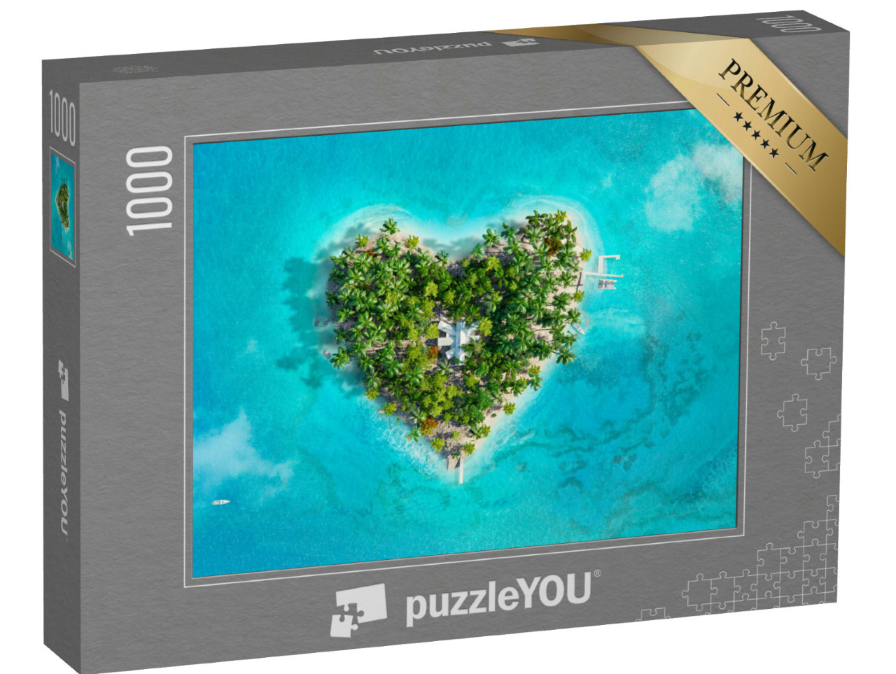 Puzzle 1000 Teile „Tropisches Inselparadies in Form eines Herzens“