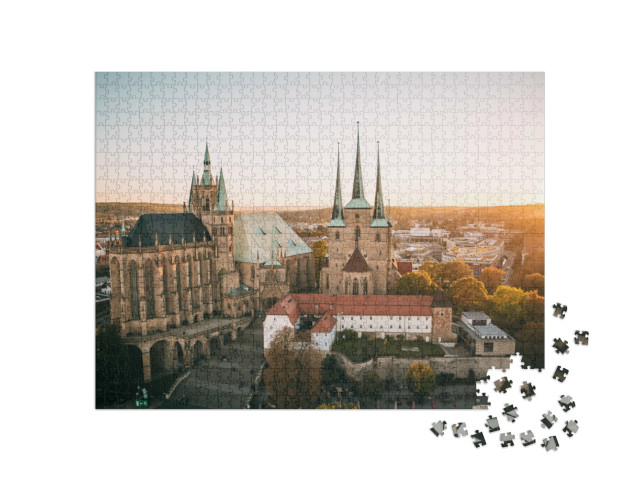 Puzzle 1000 Teile „Erfurter Dom im herbstlichen Sonnenuntergang“