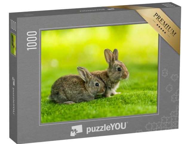 Puzzle 1000 Teile „Zwei kleine Kaninchen auf der grünen Wiese“