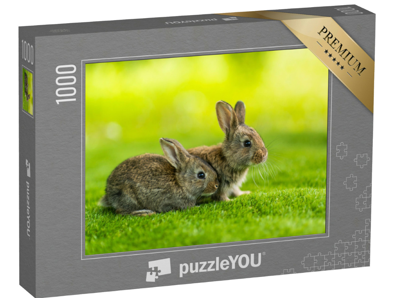 Puzzle 1000 Teile „Zwei kleine Kaninchen auf der grünen Wiese“