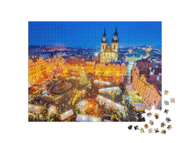 Puzzle 1000 Teile „Weihnachtsmarkt in Prag, Tschechische Republik“