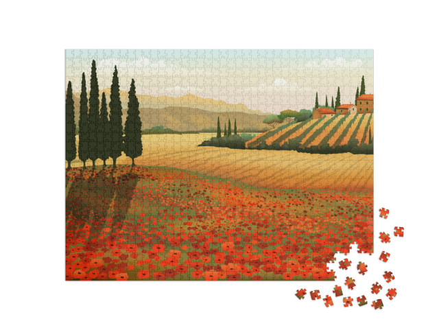 Puzzle 1000 Teile „Sommertag der Toskana, Italien, Illustration“