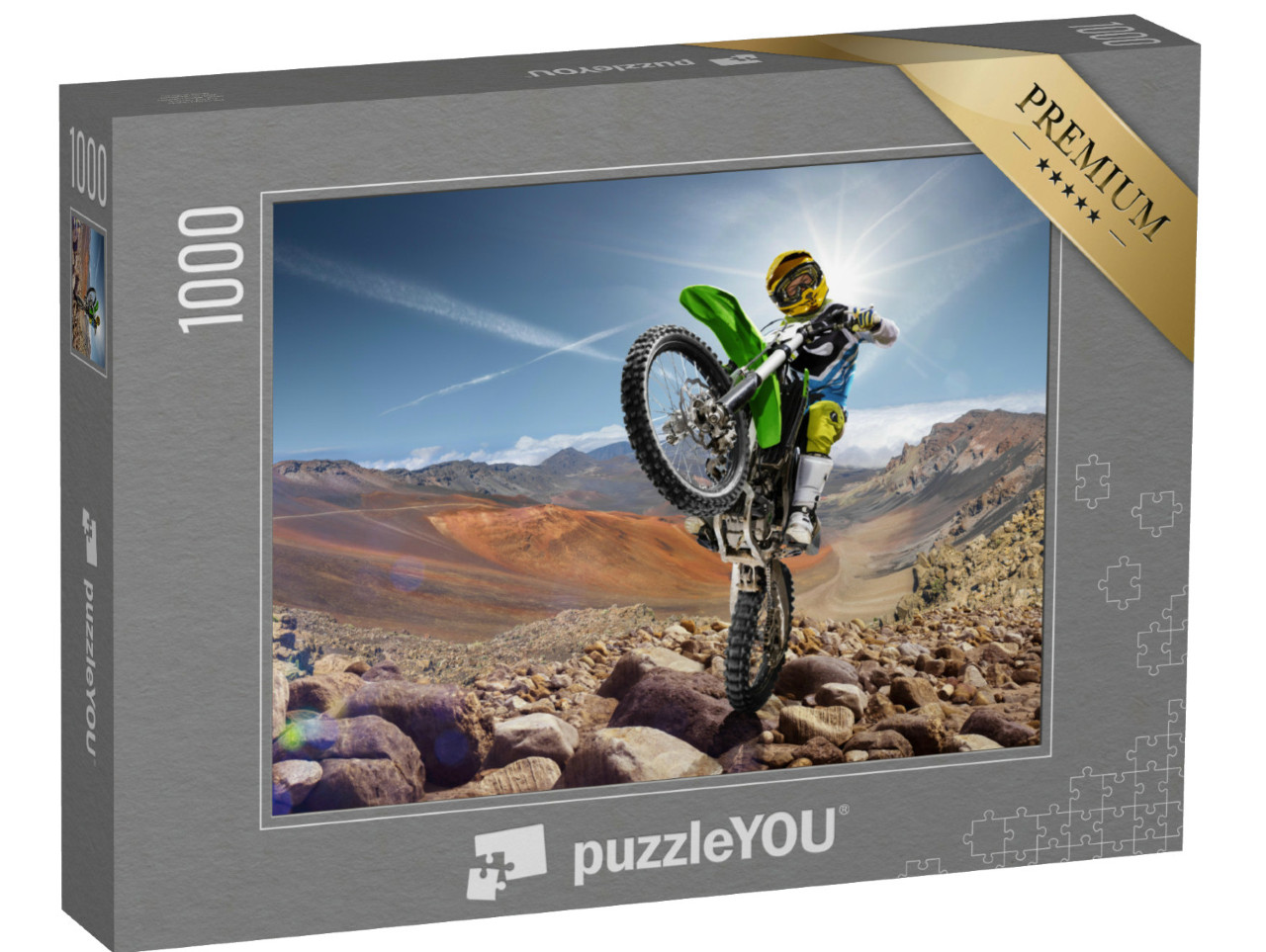 Puzzle 1000 Teile „Professioneller Dirt-Bike-Fahrer beim Wheely“
