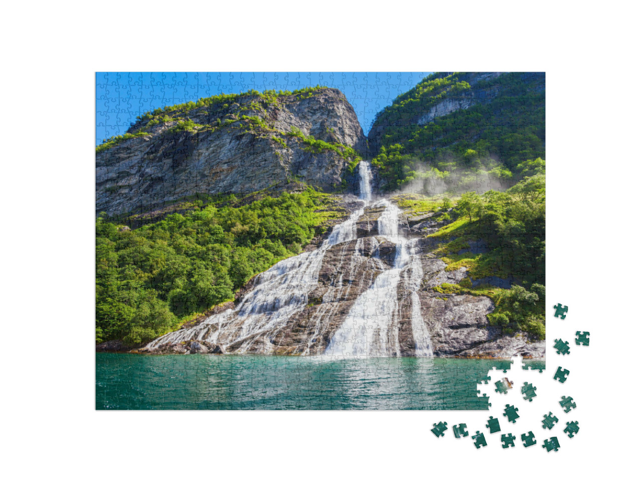 Puzzle 1000 Teile „Geirangerfjord: Sieben-Schwestern-Wasserfall, Geiranger, Norwegen“