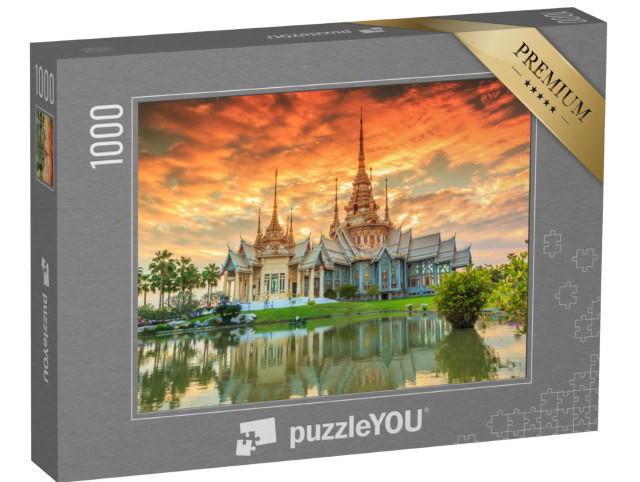 Puzzle 1000 Teile „Sonnenuntergang am Tempel Wat thai, Thailand“