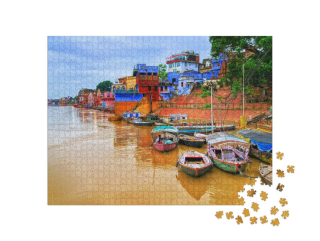 Puzzle 1000 Teile „Blick auf Varanasi am Fluss Ganges, Indien“