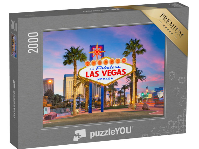 Puzzle 2000 Teile „Welcome to Las Vegas-Schild in der Abenddämmerung“
