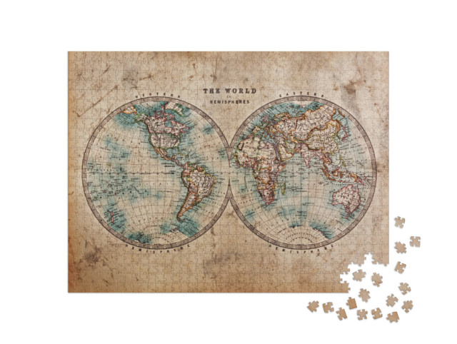 Puzzle 1000 Teile „Handkolorierte Weltkarte aus der Mitte des 19. Jahrhunderts“