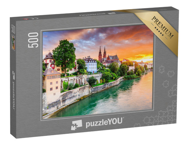 Puzzle 500 Teile „Baseler Altstadt mit rotem Münster am Rhein, Schweiz“
