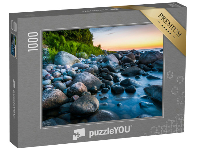 Puzzle 1000 Teile „Strand mit Küstenwald bei Sonnenuntergang, Ostsee, Jasmund, Rügen“