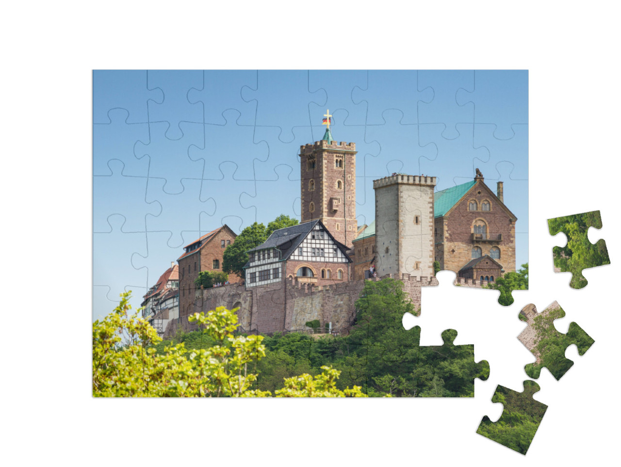 Puzzle 48 Teile „Blick auf die berühmte Wartburg - ein Weltkulturerbe, Thüringen, Deutschland“