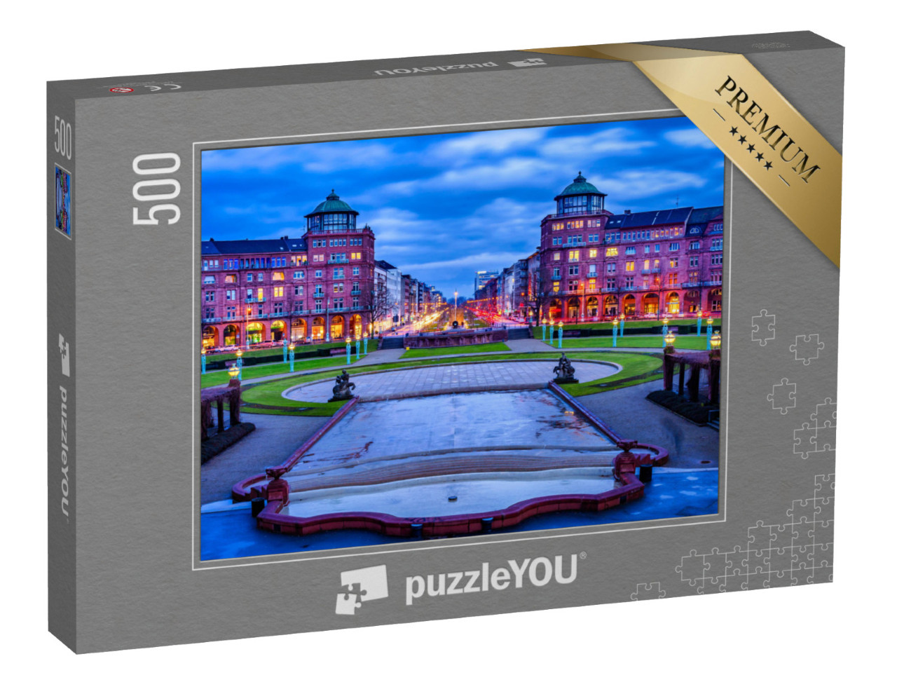 Puzzle 500 Teile „Friedrichsplatz, Stadtpark im Winter, Mannheim, Deutschland“