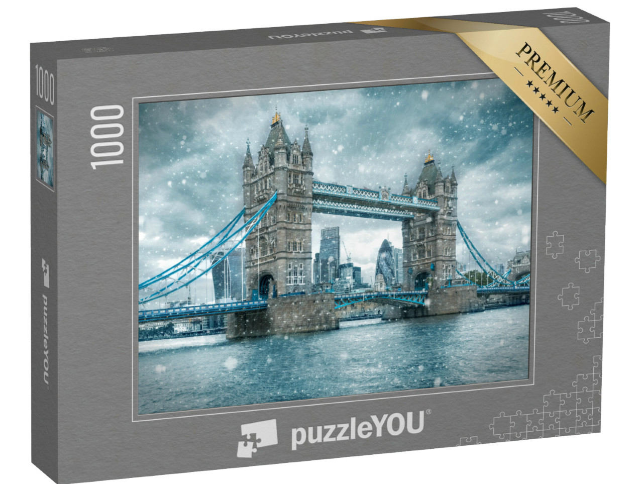 Puzzle 1000 Teile „Schneesturm an der Tower Bridge, London, Vereinigtes Königreich“