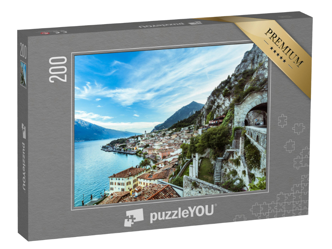 Puzzle 200 Teile „Wunderschönes Panorama von Limone sul Garda am Gardasee“