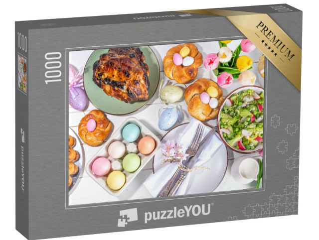 Puzzle 1000 Teile „Osterschokolade mit Schokoladenhasen und Ostereiern“