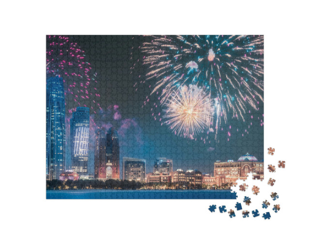 Puzzle 1000 Teile „Feuerwerk über der Skyline von Abu Dhabi“