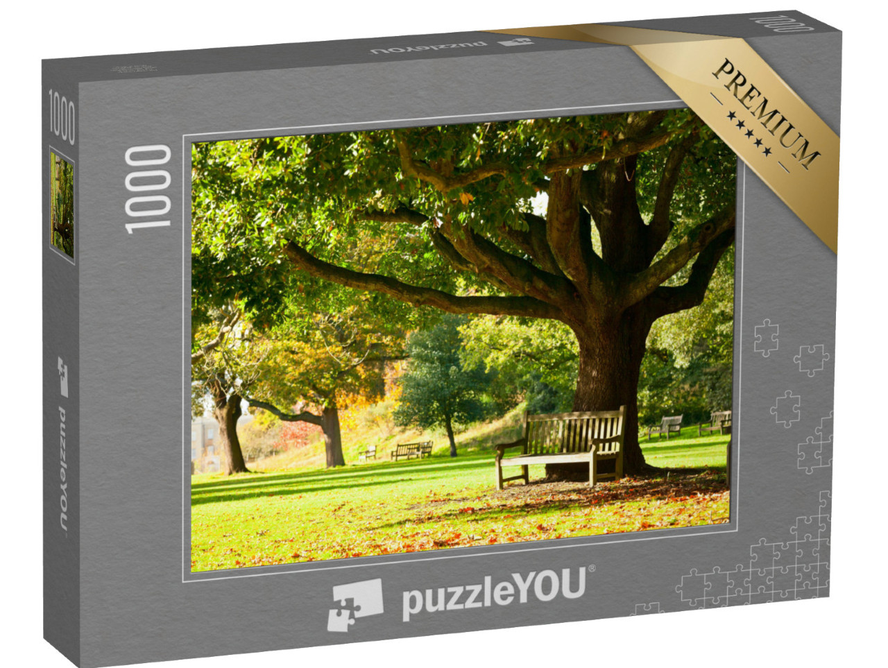 Puzzle 1000 Teile „Bank unter einem uralten Baum in den Royal Botanic Gardens, London“