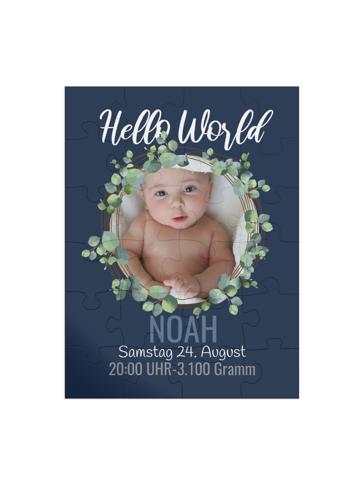 "Hello World" in Hochformat nachtblau