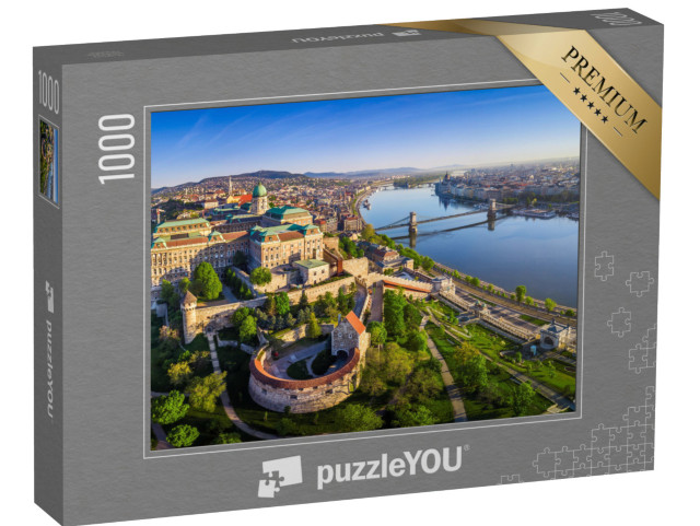 Puzzle 1000 Teile „Skyline der Budaer Burg mit der Szechenyi-Kettenbrücke, Budapest, Ungarn“