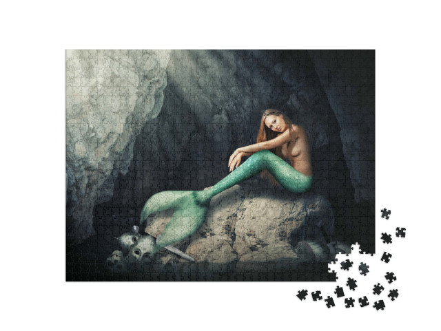Puzzle 1000 Teile „Anmutige Meerjungfrau in der Felshöhle “