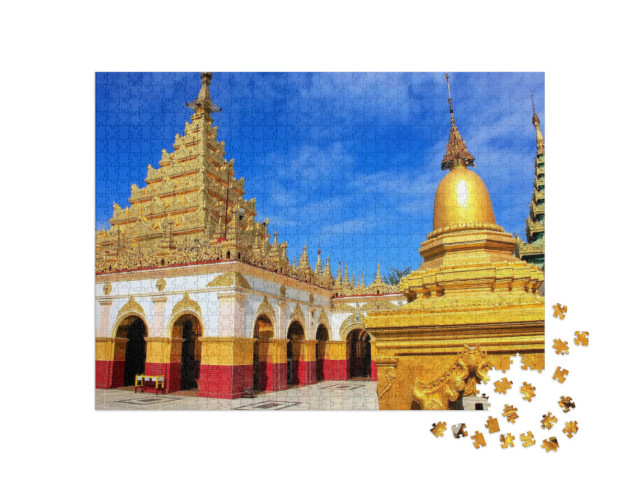 Puzzle 1000 Teile „Golden glänzende Mahamuni-Pagode in Mandalay, Myanmar“