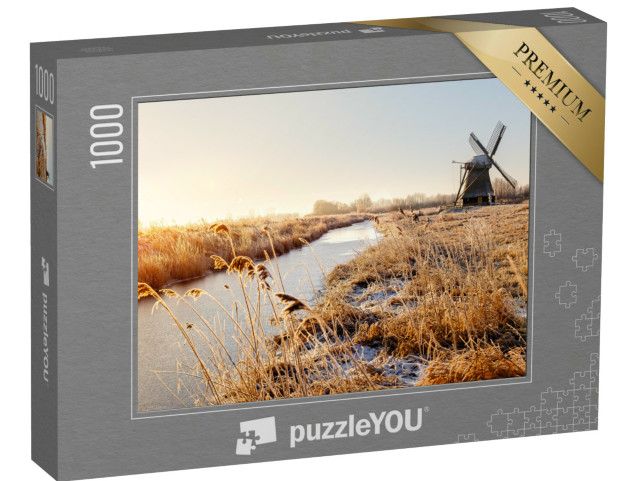 Puzzle 1000 Teile „Wedelfelder Mühle bei Sonnenaufgang an einem kalten Januarmorgen“