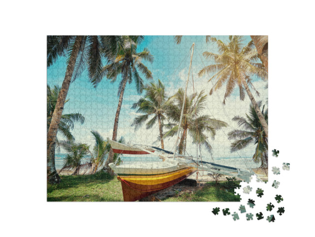 Puzzle 1000 Teile „Strand mit Fischerboot, Siargao Insel, Philippinen“