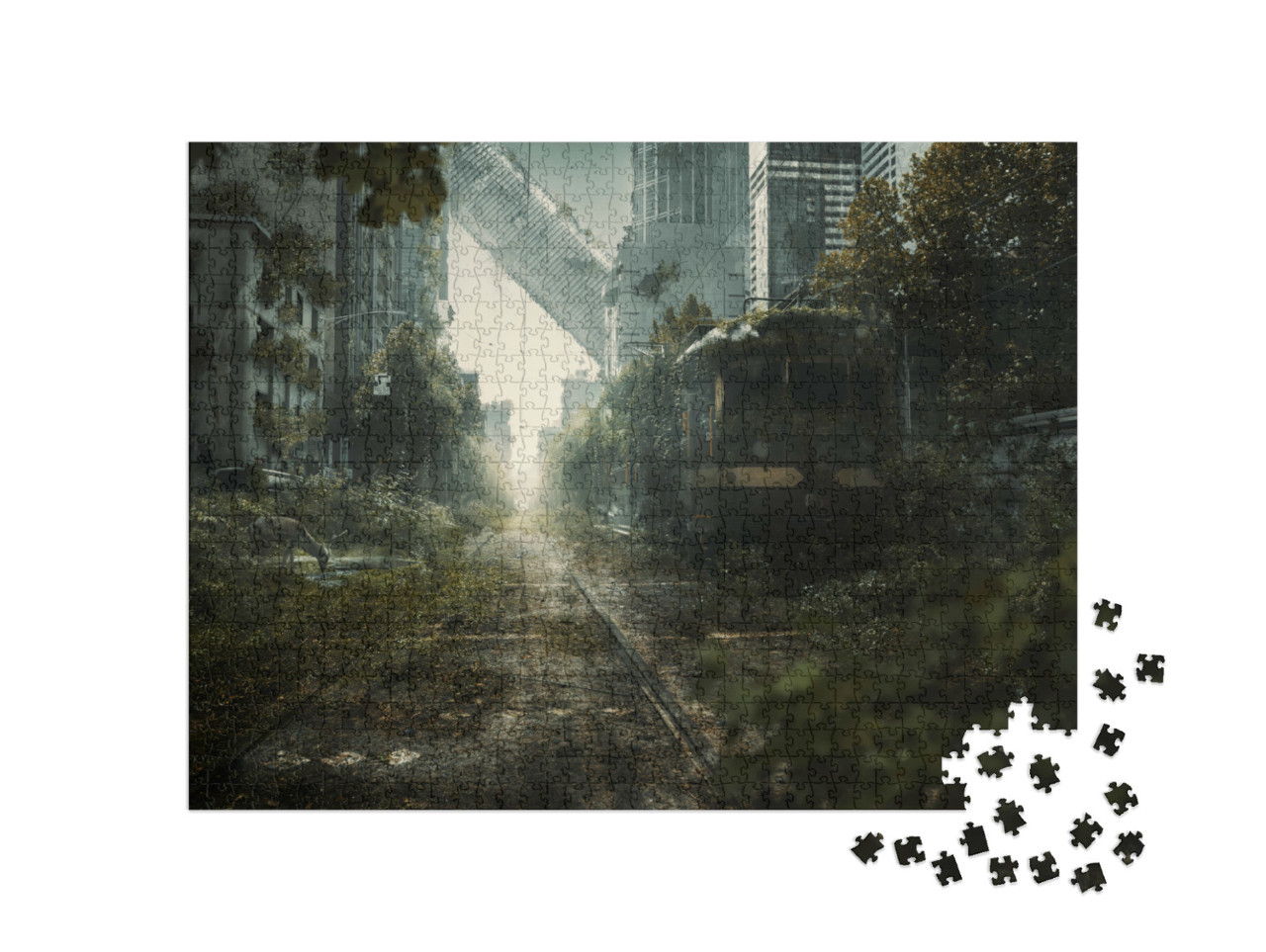 Puzzle 1000 Teile „Apokalyptische Stadtszene mit verlorenen Wolkenkratzern“