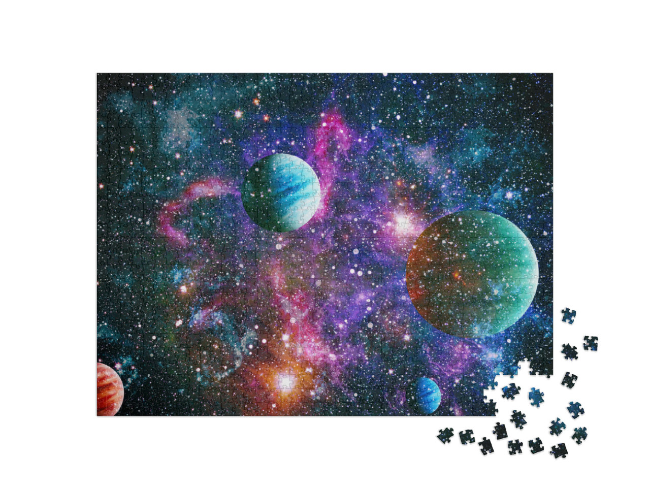 Puzzle 1000 Teile „Planeten im Weltraum mit Sonnenblitz“