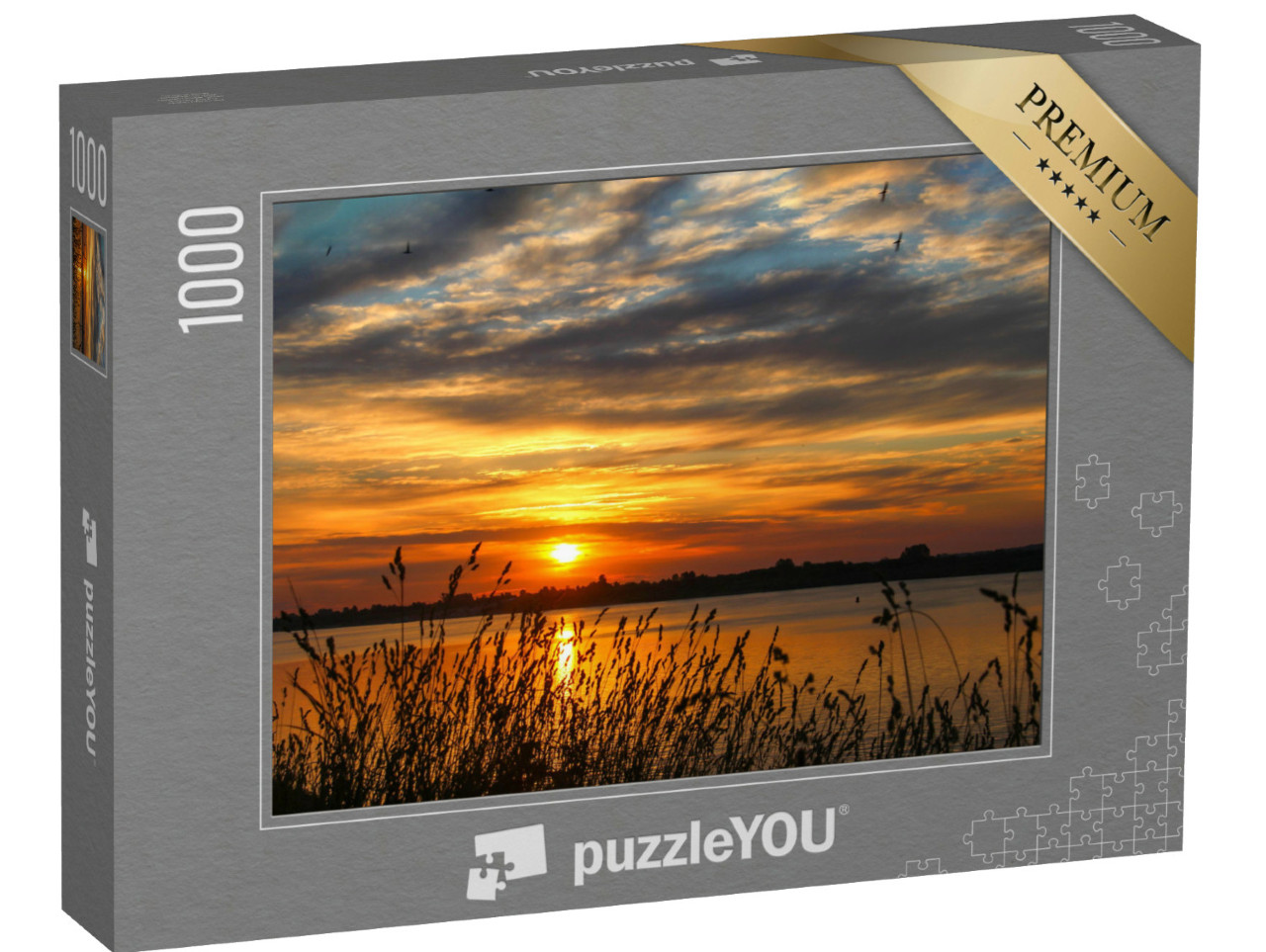 Puzzle 1000 Teile „Sonnenuntergang über einem ruhigen Fluss“