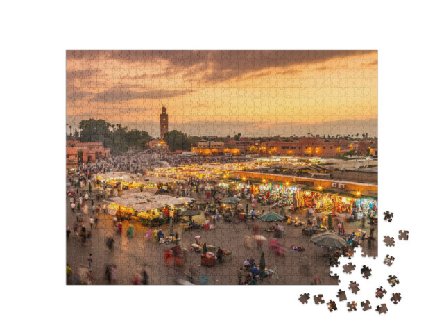 Puzzle 1000 Teile „Abendlicher Djemaa el-Fna-Marktplatz, Marrakesch, Marokko“