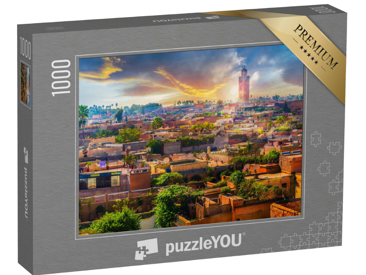 Puzzle 1000 Teile „Die Medina überragt die Altstadt von Marrakesch, Marokko“