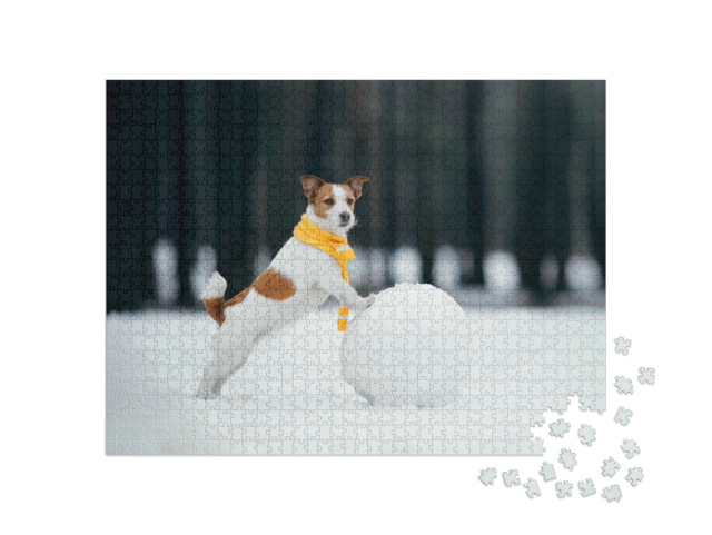 Puzzle 1000 Teile „Jack Russell Terrier macht einen Schneemann“