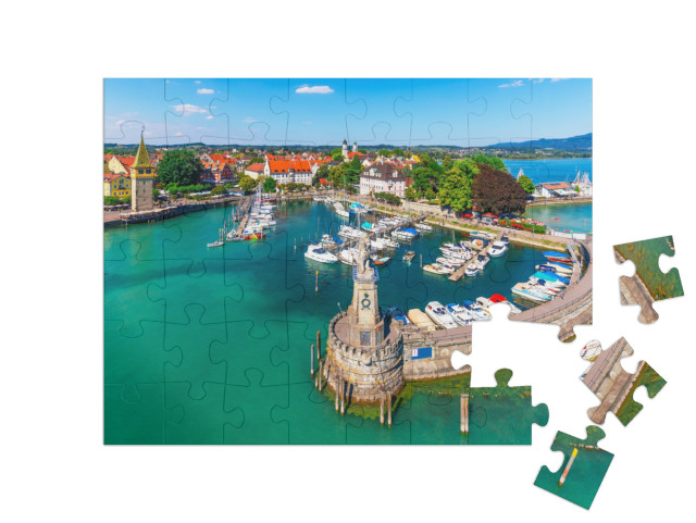 Puzzle 48 Teile „Altstadt und Pier von Lindau am Bodensee, Deutschland“