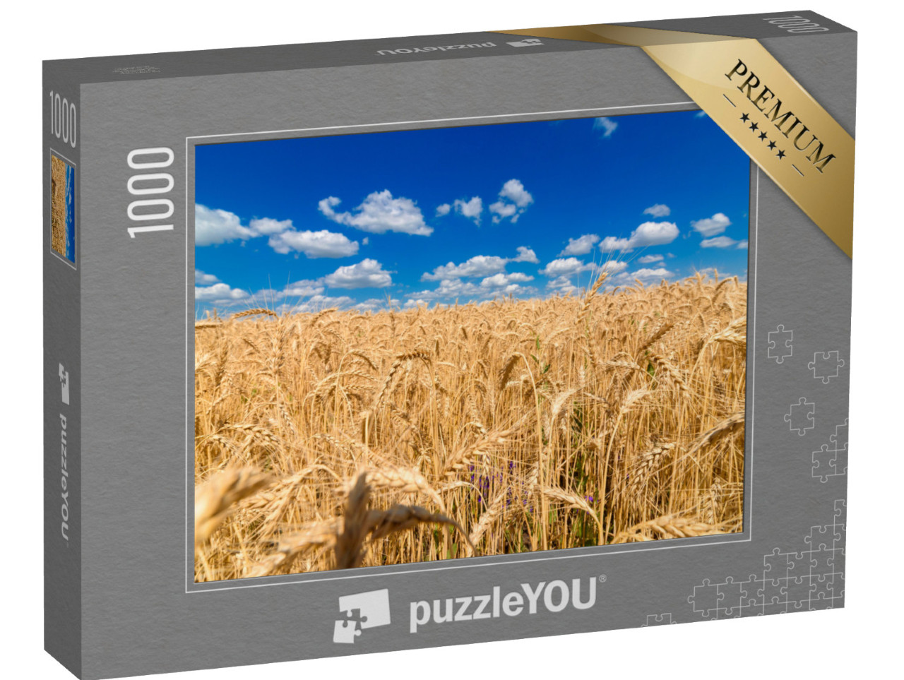 Puzzle 1000 Teile „Goldenes Weizenfeld unter strahlend blauem Himmel“